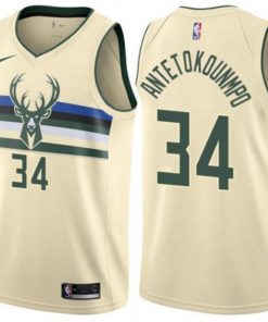 Men's Nike Milwaukee Bucks #34 Giannis Antetokounmpo Cream 2019 City Edition Stitched NBA Jersey