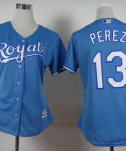 Royals #13 Salvador Perez Light Blue Alternate 1 Women's Stitched MLB Jersey