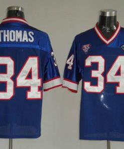 Mitchell & Ness Bills #34 Thurman Thomas Blue 35th Anniversary Patch Stitched Throwback NFL Jersey