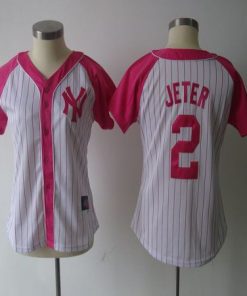 Yankees #2 Derek Jeter White/Pink Women's Splash Fashion Stitched MLB Jersey