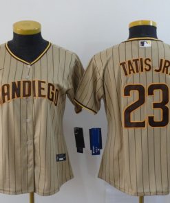 Women's San Diego Padres #23 Fernando Tatis Jr. Tan Brown Cool Base Stitched MLB Jersey(Run Small)