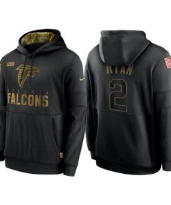 Men's Atlanta Falcons #2 Matt Ryan 2020 Black Salute to Service Sideline Performance Pullover Hoodie