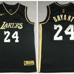 Men's Los Angeles Lakers #24 Kobe Bryant Black Gold Edition New Blue Silver Logo 2020-21 Jersey