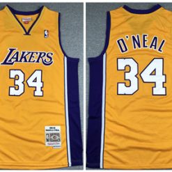 Men's Los Angeles Lakers #34 Shaquille O'Neal Gold 1999-00 Throwback Stitched NBA Jersey