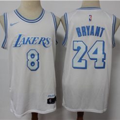 Men's Los Angeles Lakers Front #8 Back #24 Kobe Bryant White City Edition New Blue Silver Logo 2020-21 Stitched NBA Jersey