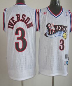 76ers #3 Allen Iverson White Throwback Stitched NBA Jersey