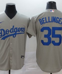 Men's Los Angeles Dodgers #35 Cody Bellinger Grey Cool Base Stitched MLB Jersey