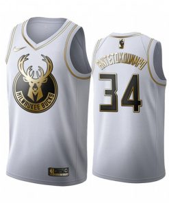 Men's  Milwaukee Bucks #34 Giannis Antetokounmpo White 2019 Golden Edition Stitched NBA Jersey