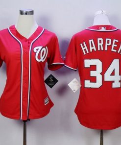 Nationals #34 Bryce Harper Red Alternate 1 Women's Stitched MLB Jersey