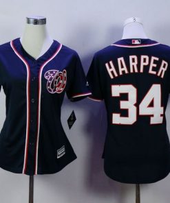 Nationals #34 Bryce Harper Navy Blue Alternate 2 Women's Stitched MLB Jersey