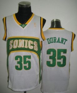 Thunder #35 Kevin Durant White Seattle SuperSonics Style Stitched NBA Jersey