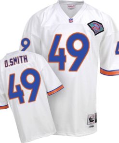 Mitchel & Ness Broncos #49 Dennis Smith White Stitched Throwback NFL Jersey