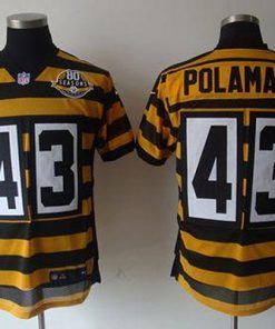 Men's Pittsburgh Steelers #43 Troy Polamalu Yellow/Black 80TH Anniversary Throwback Stitched NFL Jersey