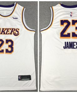 Men's Los Angeles Lakers #23 LeBron James White With KB Patch Stitched NBA Jersey