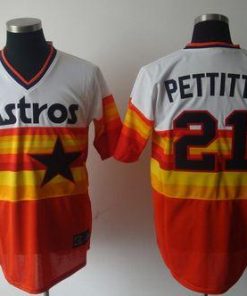 Mitchell And Ness Astros #21 Andy Pettitte White/Orange Stitched Throwback MLB Jersey