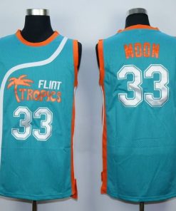 Flint Tropics #33 Jackie Moon Blue Semi-Pro Movie Stitched Basketball Jersey