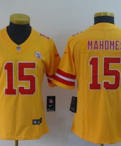 Women's Kansas City Chiefs #15 Patrick Mahomes Gold Inverted Legend Stitched NFL Jersey(Run Small)