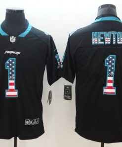 Men's Panthers #1 Cam Newton 2018 Black USA Flag Color Rush Limited Fashion NFL Stitched Jersey