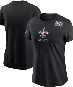 Women's New Orleans Saints 2020 Black Sideline Crucial Catch Performance NFL T-Shirt(Run Small)