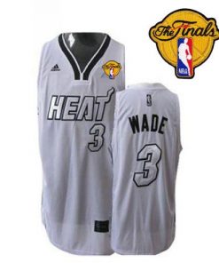 Heat Finals Patch #3 Dwyane Wade Silver No. White Stitched NBA Jersey