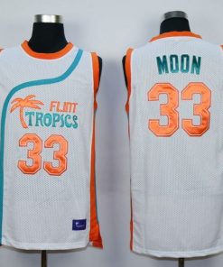 Flint Tropics #33 Jackie Moon White Semi-Pro Movie Stitched Basketball Jersey