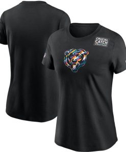 Women's Chicago Bears 2020 Black Sideline Crucial Catch Performance NFL T-Shirt(Run Small)