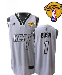 Heat Finals Patch #1 Chris Bosh White Silver No. Stitched NBA Jersey