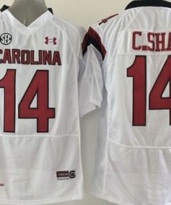 Fighting Gamecocks #14 Connor Shaw White SEC Patch Stitched NCAA Jersey