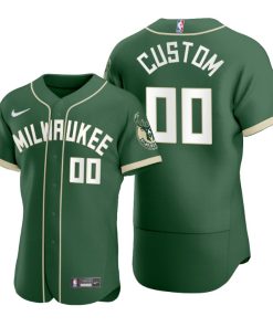 Men's Milwaukee Bucks Customized 2020 Green NBA X MLB Crossover Edition Stitched Jersey