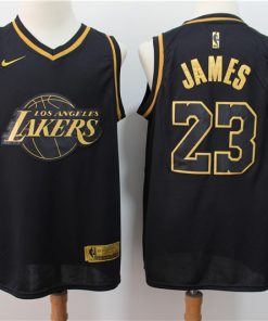 Men's Los Angeles Lakers #23 Lebron James Black Gold Stitched NBA Jersey