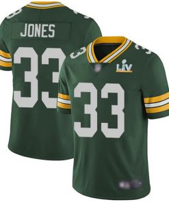Men's Green Bay Packers #33 Aaron Jones Green 2021 Super Bowl LV Stitched NFL Jersey