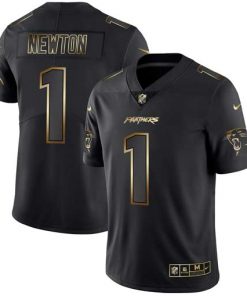 Men's Carolina Panthers #1 Cam Newton 2019 Black Gold Edition Stitched NFL Jersey