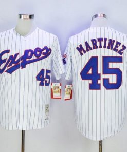 Mitchell And Ness 1982 Expos #45 Pedro Martinez White(Black Strip) Throwback Stitched MLB Jersey