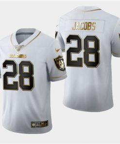 Men's Oakland Raiders #28 Josh Jacobs White 2019 100th Season Golden Edition Limited Stitched NFL Jersey