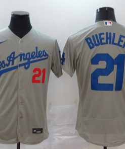 Men's Los Angeles Dodgers #21 Walker Buehler Grey Flex Base Stitched MLB Jersey