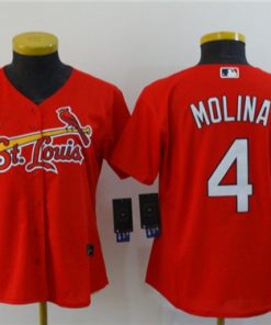 Women's St.Louis Cardinals #4 Yadier Molina Red Cool Base Stitched MLB Jersey(Run Small)