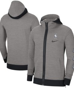 Men's Los Angeles Lakers Heathered Charcoal Showtime Performance Full-Zip Hoodie Jacket