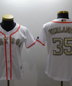 Women's Houston Astros #35 Justin Verlander Majestic White 2018 Gold Program Cool Base Player Stitched MLB Jersey