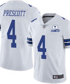 Men's Dallas Cowboys #4 Dak Prescott White With Est 1960 Patch Limited Stitched NFL Jersey