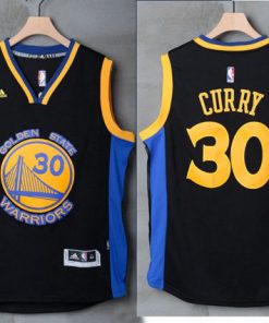 Warriors #30 Stephen Curry Black/Blue Stitched NBA Jersey