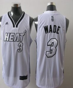 Heat #3 Dwyane Wade Silver No. White Stitched NBA Jersey