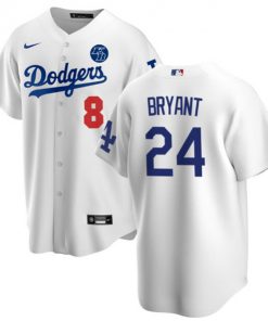 Men's Los Angeles Dodgers Front #8 Back #24 Kobe Bryant White 2020 KB Patch Cool Base Stitched Jersey