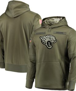Men's Jacksonville Jaguars 2018 Olive Salute to Service Sideline Therma Performance Pullover Stitched  NFL Hoodie
