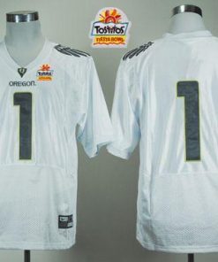 Ducks #1 Fan White With PAC-12 Patch Tostitos Fiesta Bowl Stitched NCAA Jersey