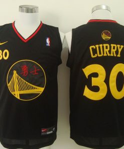Men's Nike Golden State Warriors #30 Stephen Curry Chinese Black Authentic Stitched NBA Jersey