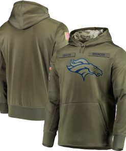 Men's Denver Broncos 2018 Olive Salute to Service Sideline Therma Performance Pullover Stitched  NFL Hoodie