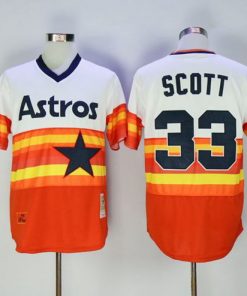 Mitchell And Ness 1980 Astros #33 Mike Scott White/Orange Throwback Stitched MLB Jersey