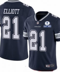 Men's Dallas Cowboys #21 Ezekiel Elliott Navy With Est 1960 Patch Limited Stitched NFL Jersey