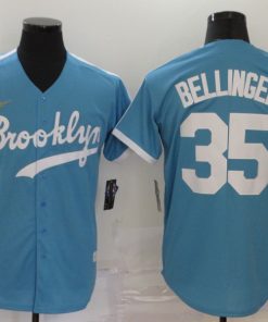 Men's Los Angeles Dodgers Blue #35 Cody Bellinger Throwback Cool Base Stitched MLB Jersey