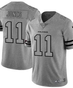 Men's Atlanta Falcons #11 Julio Jones 2019 Gray Gridiron Team Logo Limited Stitched NFL Jersey